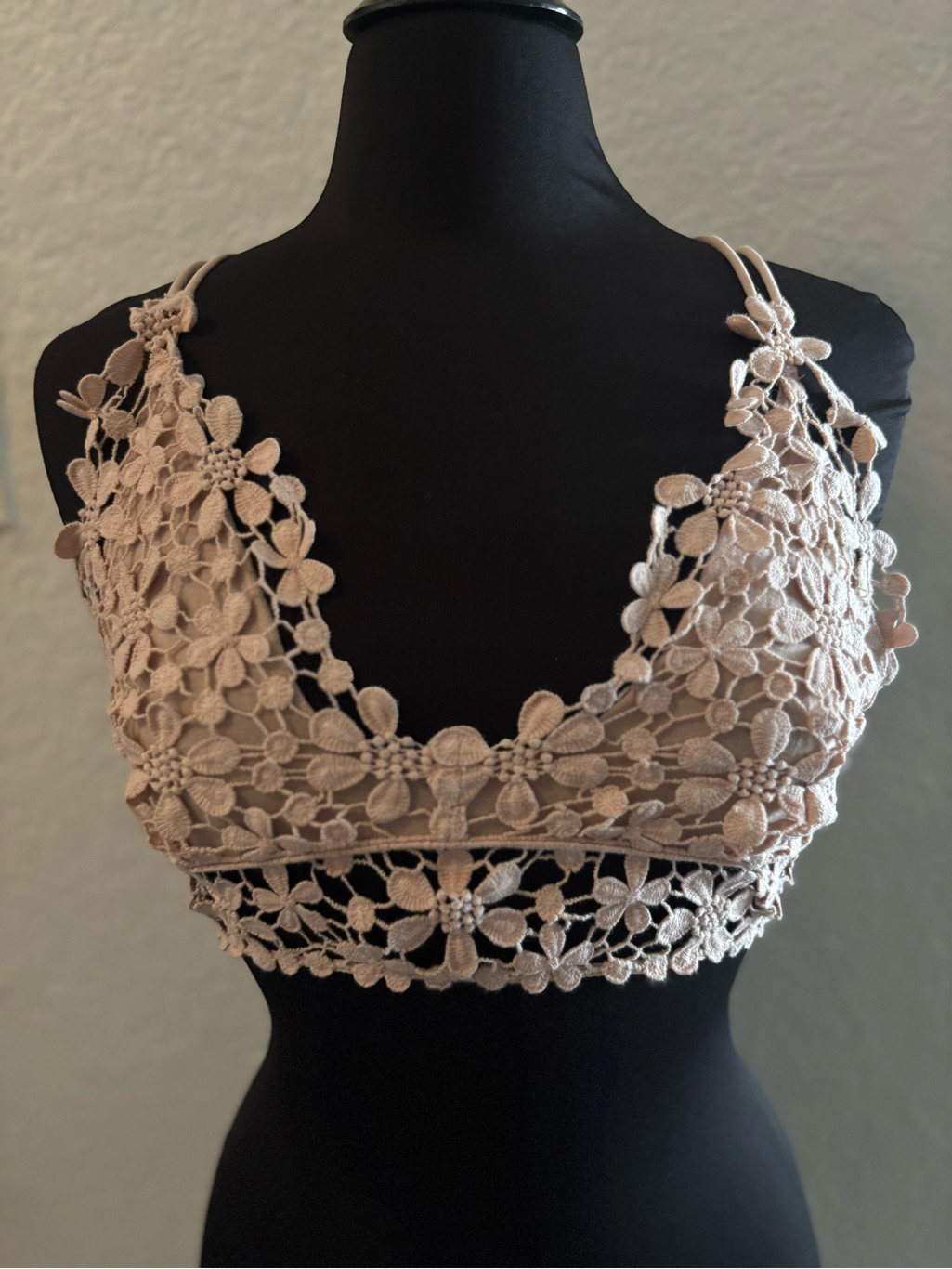 Free People Floral Crochet Bralette In Light Beige